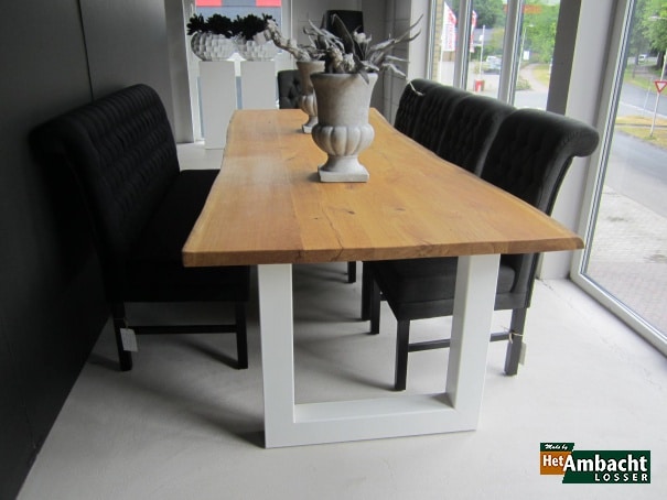 Baumstammtisch Eiche / U-Fuß RAL9010