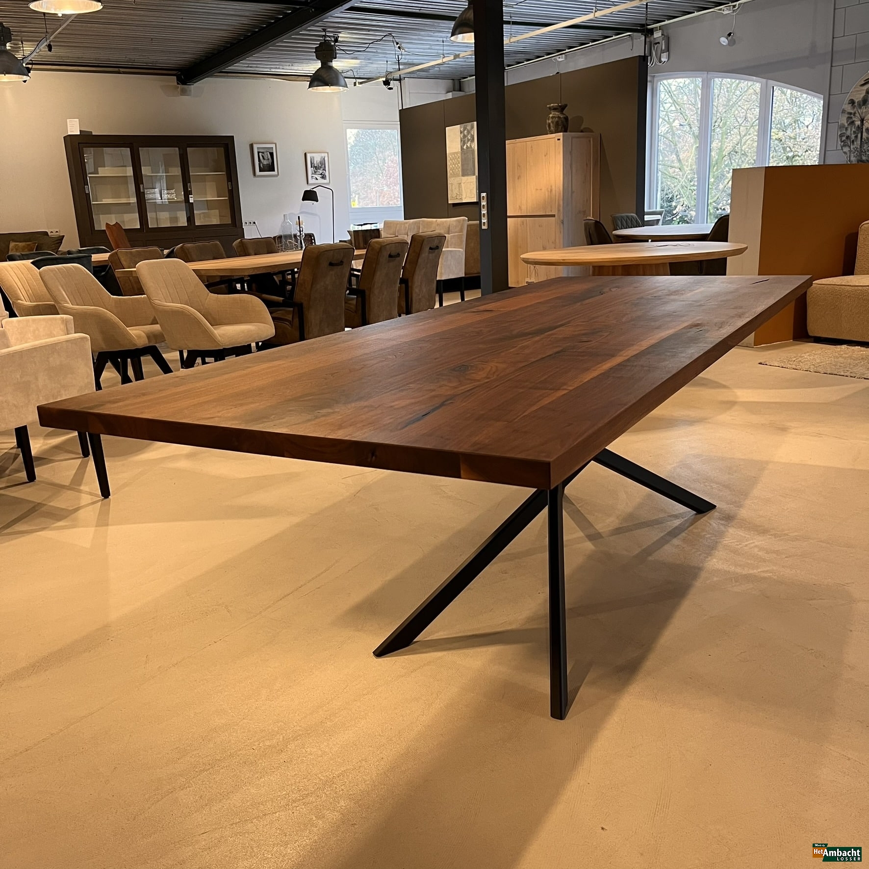 Rechthoekige noten eettafel 260×100 / Mikado poot
