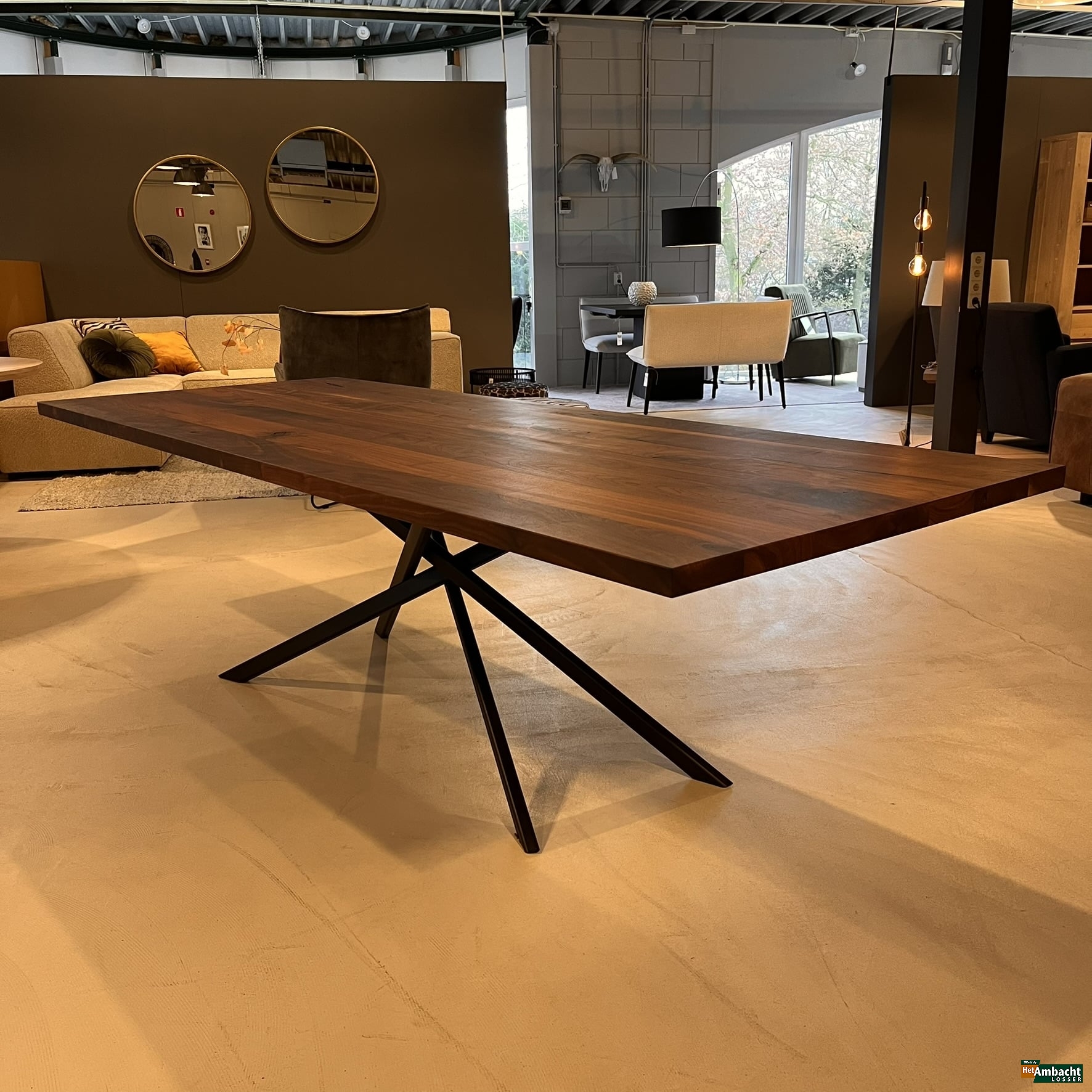 Rechthoekige noten eettafel 260×100 / Mikado poot