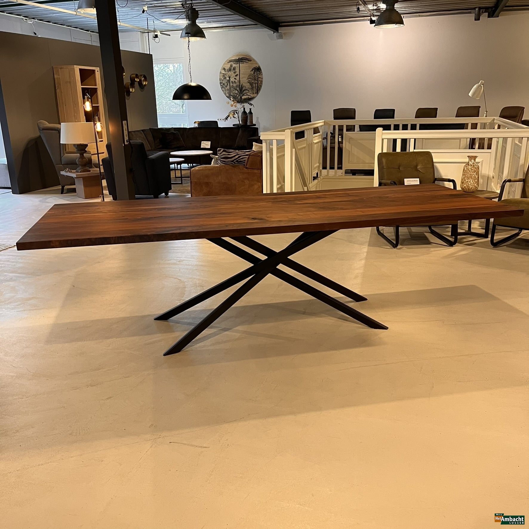 Rechthoekige noten eettafel 260×100 / Mikado poot