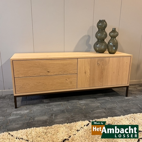 Lyon flach-MetalWood TV-Sideboard – handgefertigte Maßanfertigung aus Eiche | Het Ambacht Losser