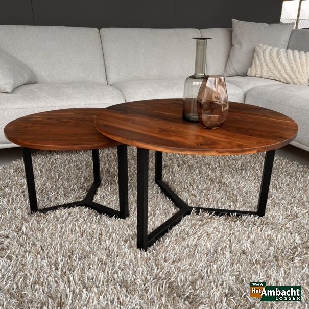 MetalWood Beistelltische Nussbaum rund