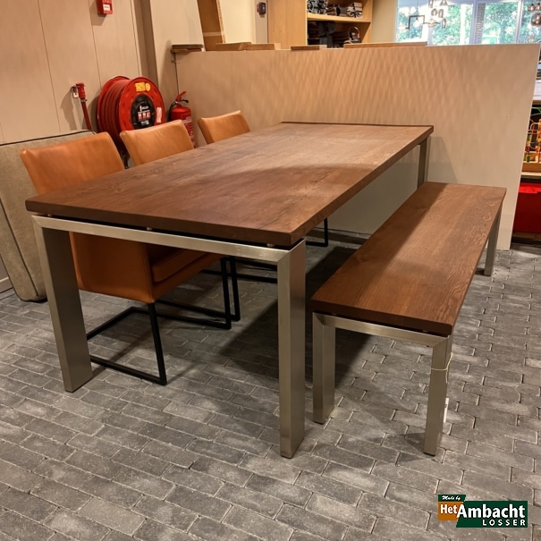 Edelstahl 12x4 / Eiche Esstisch