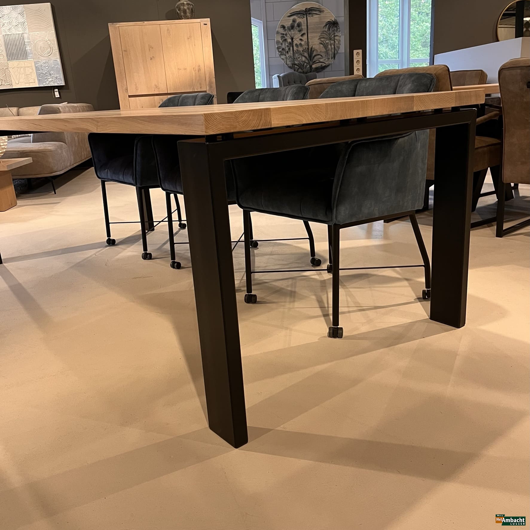 Rechthoekige eiken eettafel / Poot 12×4 zwart