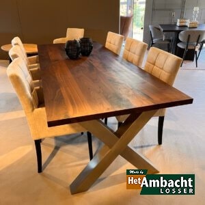 Rechthoekige noten eettafel Poot X RVS