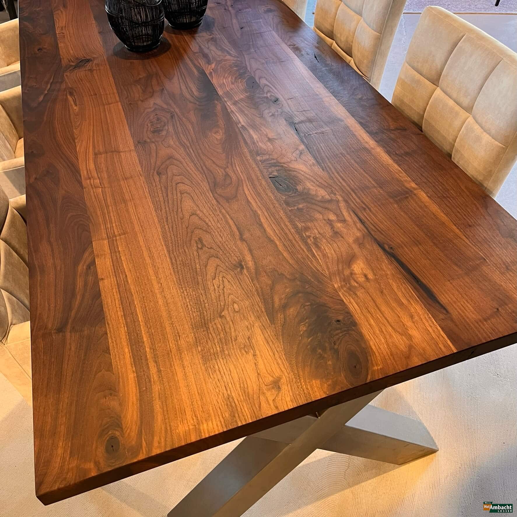 Rechthoekige noten eettafel Poot X RVS