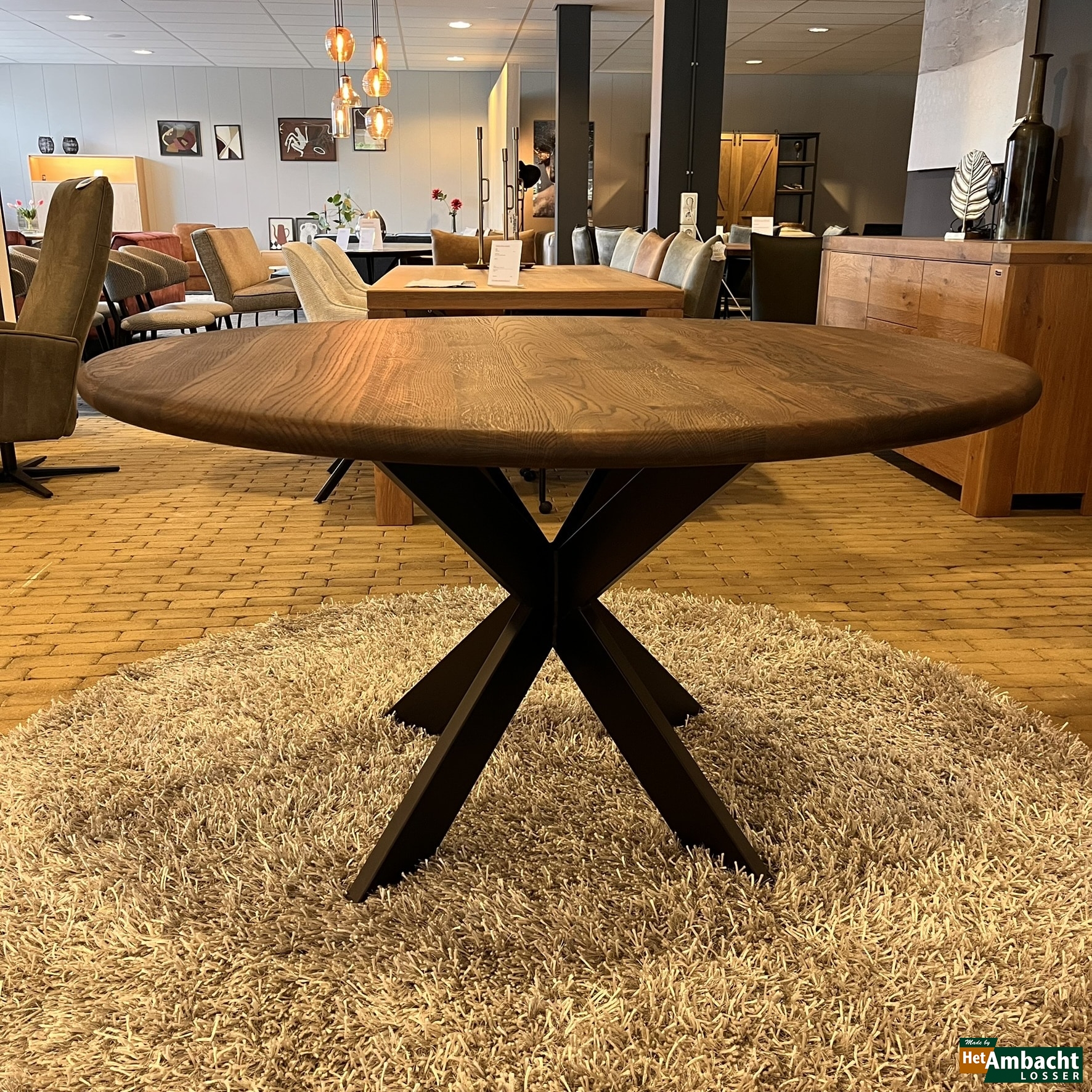 Rond 140 eiken eettafel-Poot 967-Dark roast