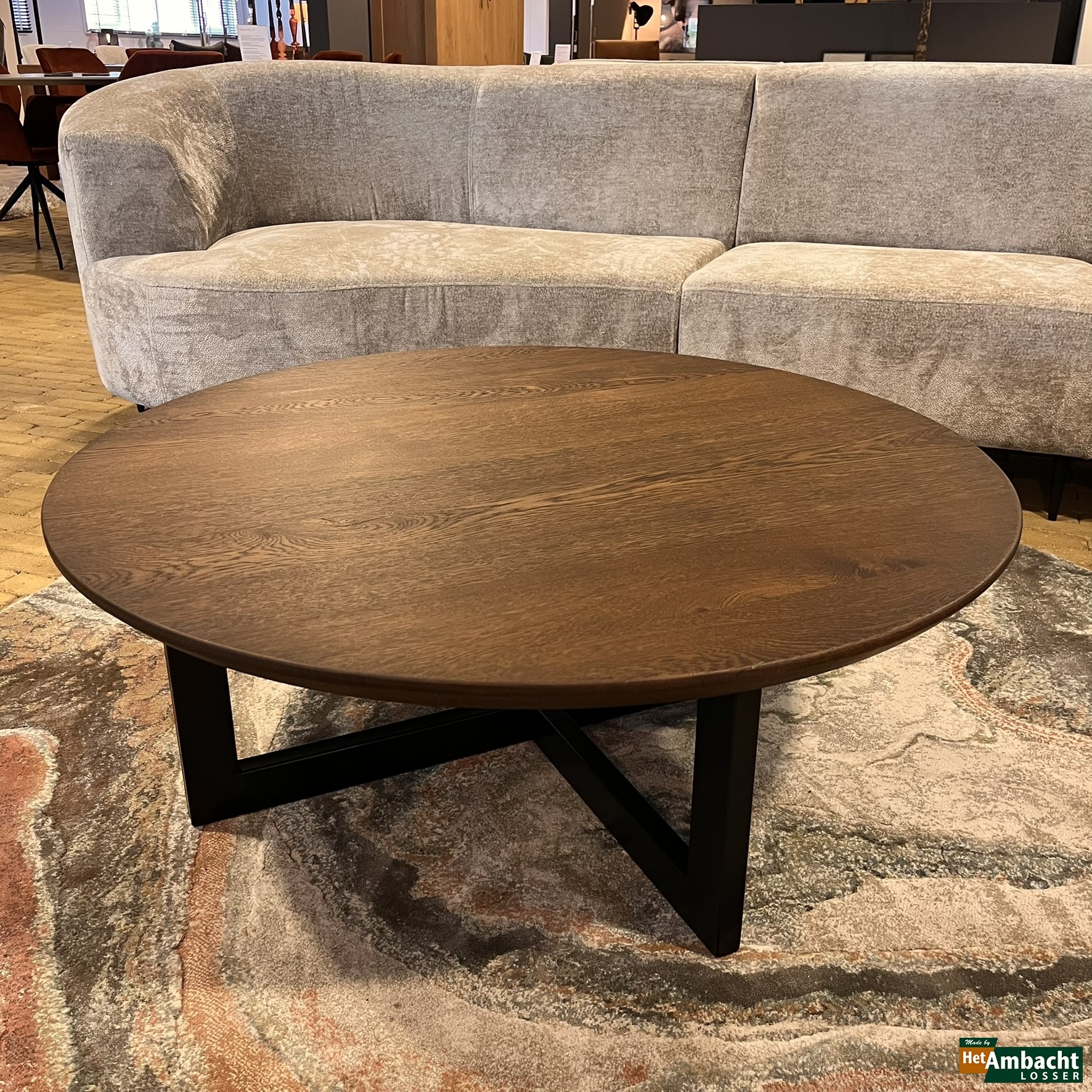 Ronde eiken salontafel-Kruispoot (4)